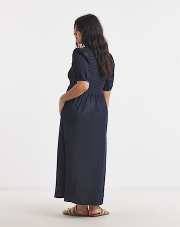 Indigo Denim Soleil Shirred Short Sleeve Midaxi Dress