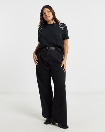 Black Diamante Shoulder Detail T-Shirt