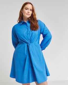 Simply Be Blue Twist Front Cotton Shirt Dress