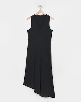 Black Stretch Crepe Asymmetric Slip Dress