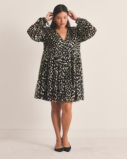 Gold Animal Jacquard Smock Dress
