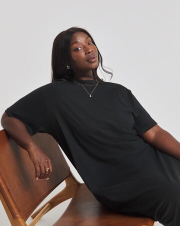 Black Cotton Jersey Midi T-Shirt Dress