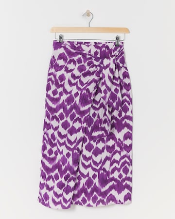 Purple Print Twist Wrap Midi Skirt