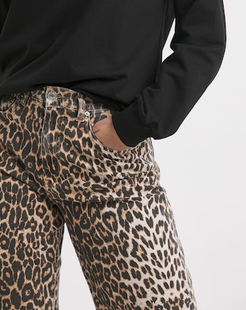 Leopard Print Denim Wide Leg Jeans