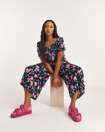 Mixed Printed Crinkle Sweetheart Neck Jumpsuit With EcoVero TM Viscose