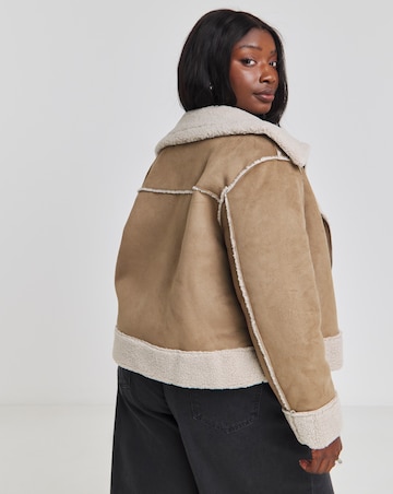 Tan Zip Through Suedette Aviator