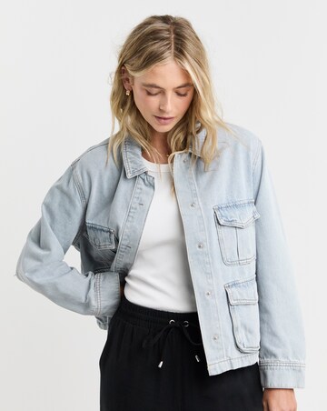 Simply Be Light Wash Utility Cargo Pocket Denim Jacket