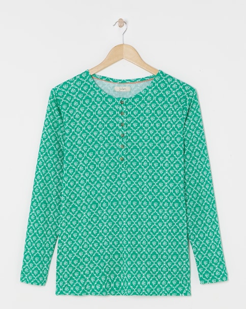 Julipa Printed Pure Cotton Ribbed Henley Top