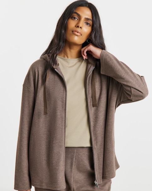 Simply Be Chocolate Ribbed Zip Through Hoodie