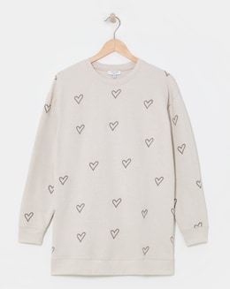 Oatmeal Heart Embroidered Longline Sweatshirt