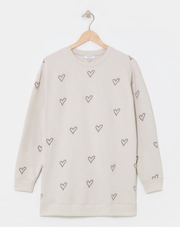 Oatmeal Heart Embroidered Longline Sweatshirt