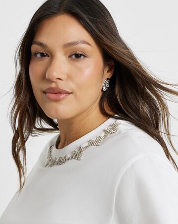 White Heart Diamante Embellished Crew Neck T-Shirt