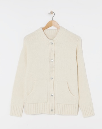 Cream Boucle Knitted Bomber Jacket