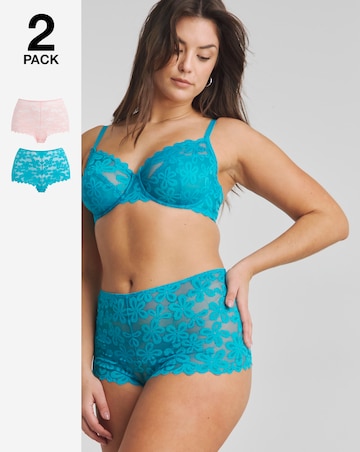 Pretty Secrets (2 Pack) Daisy Lace Short Knickers Blue/Pink