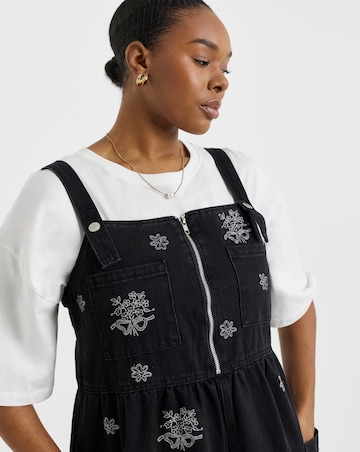 Embroidered Midaxi Denim Pinafore Dress
