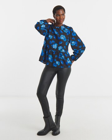 Printed Long Sleeve Peplum Top