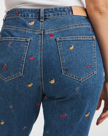 Simply Be Indigo Fruit Salad Embroidered Mom Jeans