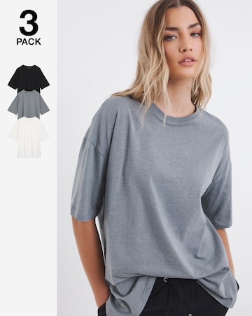 Black, White & Grey 3 Pack Pure Cotton Boyfriend T-Shirt