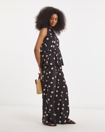 Simply Be Chocolate Spot Print Wide Leg Linen Trouser