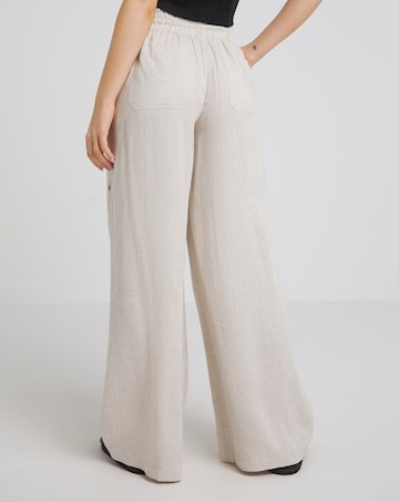 Simply Be Stone Tie Waist Linen Wide Leg Trouser