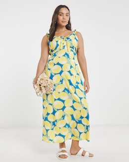 Simply Be Ruched Front Lemon Midaxi Slip Dress