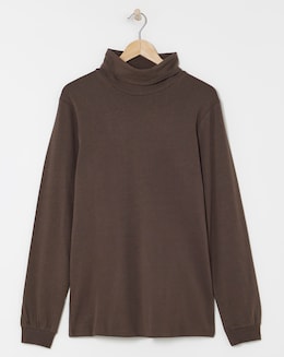 Long Sleeve Jersey Roll Neck Long Length- Chocolate