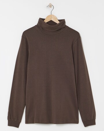 Long Sleeve Jersey Roll Neck Long Length- Chocolate