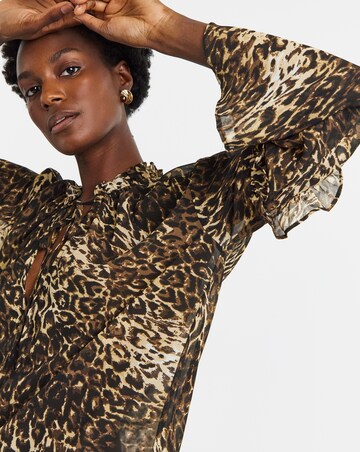 Womens Asymmetric Frill Long Sleeve Blouse - Blue Abstract