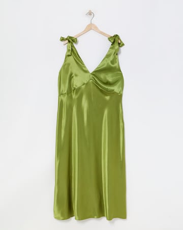 Simply Be Olive Tie Strap Satin Maxi Slip Dress