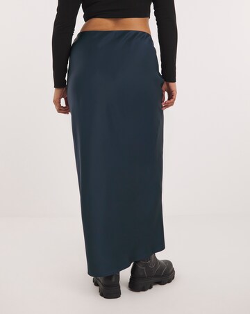 Navy Stretch Satin Maxi Skirt