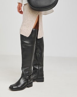 Naira Leather Over Knee Western Boots - Extra Wide Fit (EEE) &amp; Super Curvy Calf