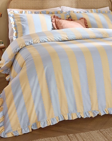 Wylder Birdie Stripe Cotton Blend Ruffle Duvet Set