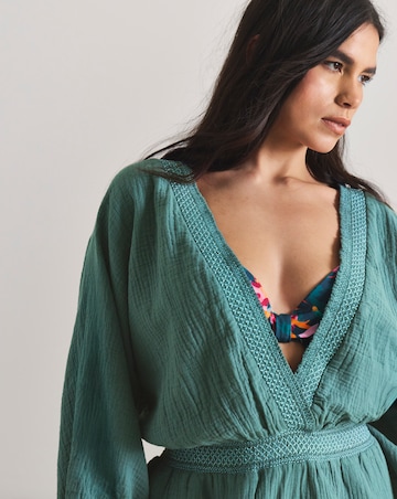 Shirred Detail Long Sleeve Plunge Beach Playsuit