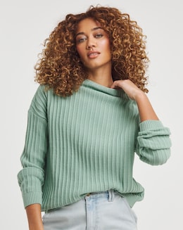 Wide Rib Funnel Neck Jumper