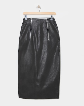 Distressed Leather Look Column Midi Skirt