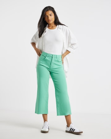 Simply Be Bright Green Cropped Raw Hem Wide Leg Jean