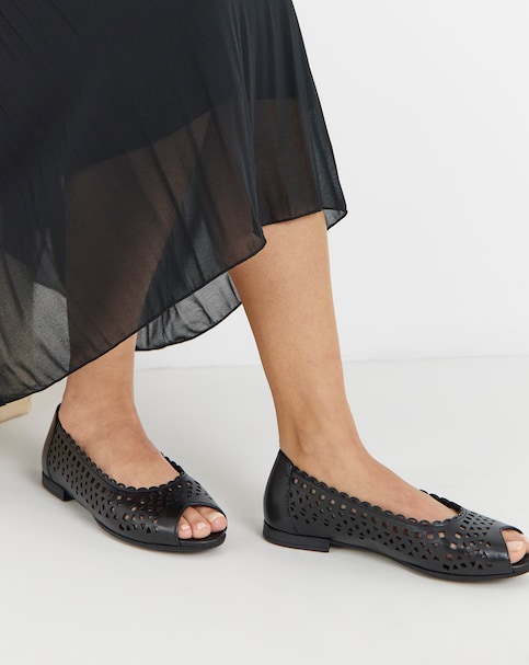 Elwood Lasercut Detail Leather Peep Toe Shoes - Extra Wide Fit (EEE)