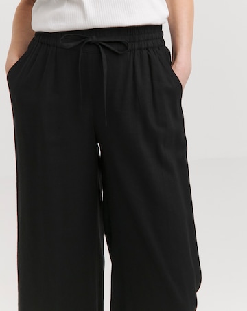 Black Linen Mix Wide Leg Trousers