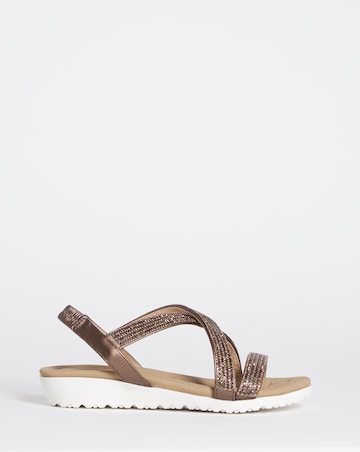 Heavenly Soles Breeze Low Wedge Comfort Diamante Sandals - Wide Fit (E)