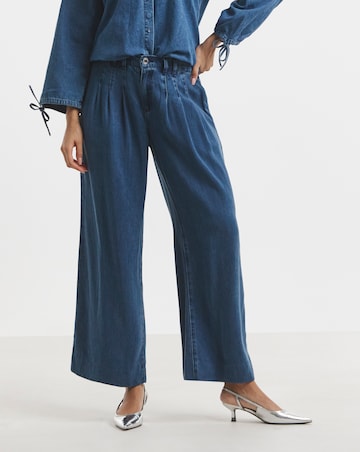 Simply Be Mid Blue Pleat Detail Lyocell Wide Leg Jeans