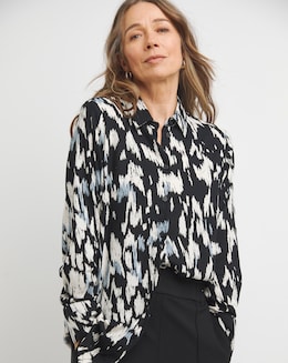 Womens Dipped Back Shirt - Blue Geo