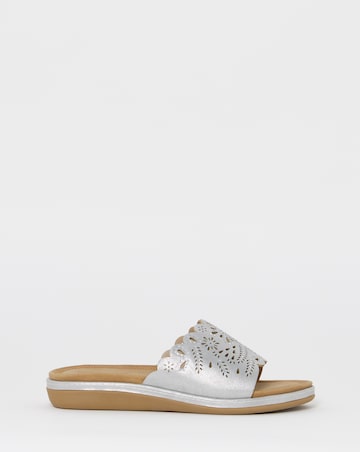 Cushion Walk Silver Floral Slide Sandals - Extra Wide Fit (EEE)