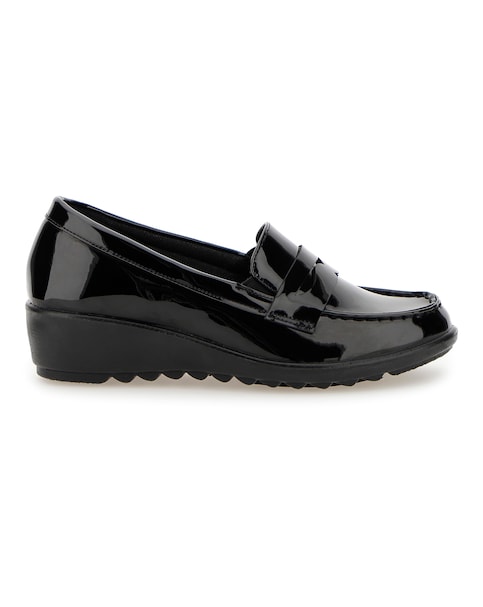 Cushion Walk Black Low Wedge Loafers -Extra Wide Fit (EEE)