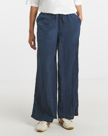 Navy Crinkle Satin Wide Leg Trousers