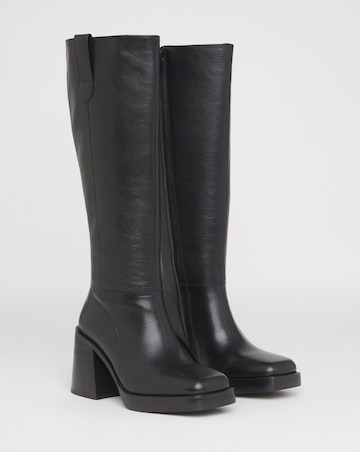 Cloudy Leather Platform Knee High Boots - Wide Fit (E) & Super Curvy Calf