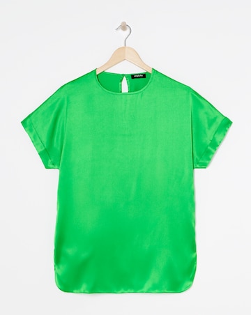 Green Satin Boxy Top With Roll Sleeve