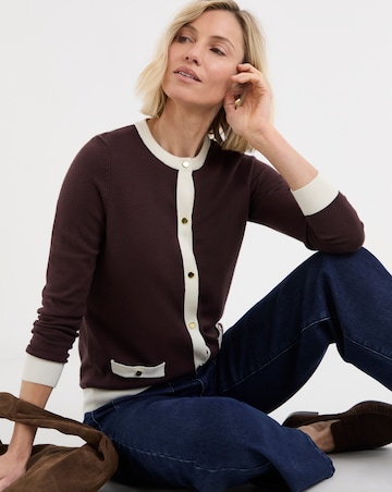 Contrast Tipping Crew Neck Cardigan