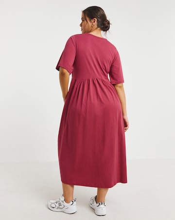 Rose Jersey Smock Midi Dress With Pockets