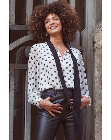 Sosandar Contrast Neck Polka Shirt