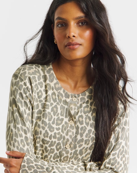 Eversoft Leopard Print Crew Neck Cardigan